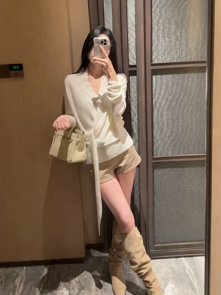 도착 다양한 착용 법 프랑스식 십자가 니트 맨위 품격 부드러운 밴딩 신축성 다용도 여성 이른 가을 상세 이미지 2