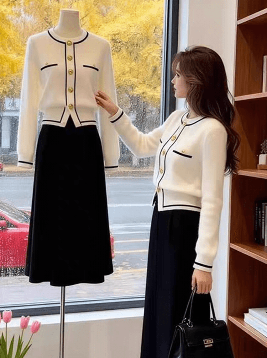 높음 물품 보존 추천 섹션 프랑스식 품격 작은 샤넬 스타일 배색 측면 니트 오픈 가디건 스웨터 여성 코트 가을 겨울철 이미지 4