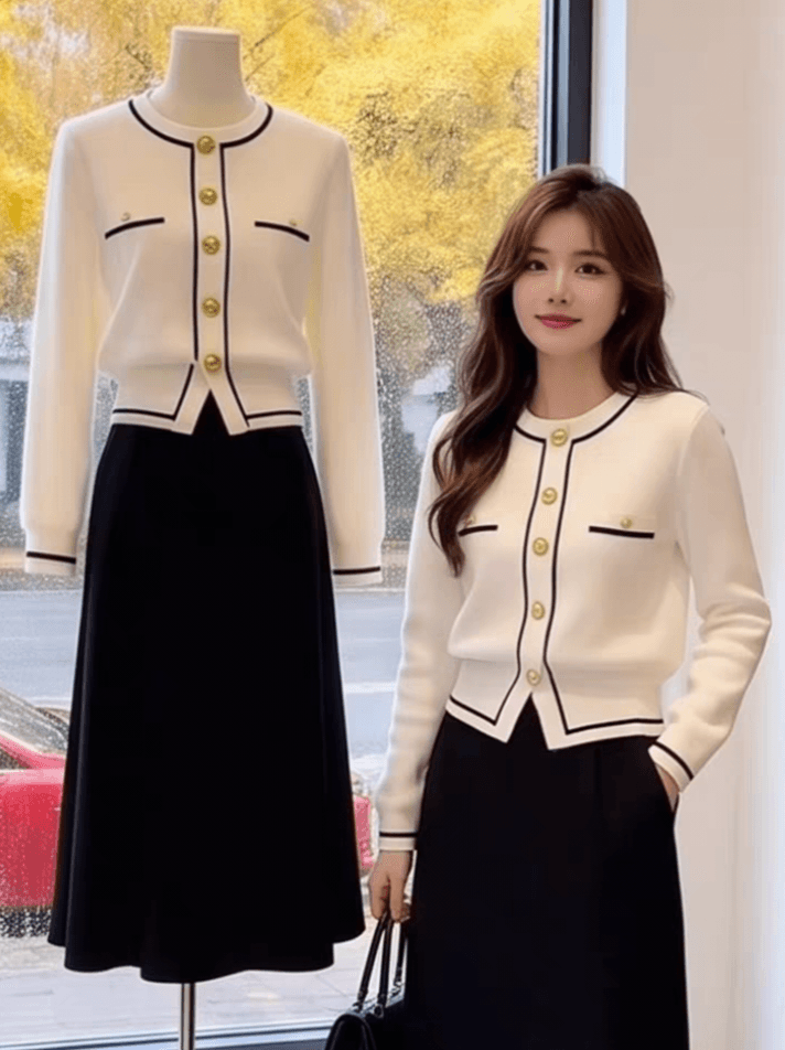 높음 물품 보존 추천 섹션 프랑스식 품격 작은 샤넬 스타일 배색 측면 니트 오픈 가디건 스웨터 여성 코트 가을 겨울철 상세 이미지 1