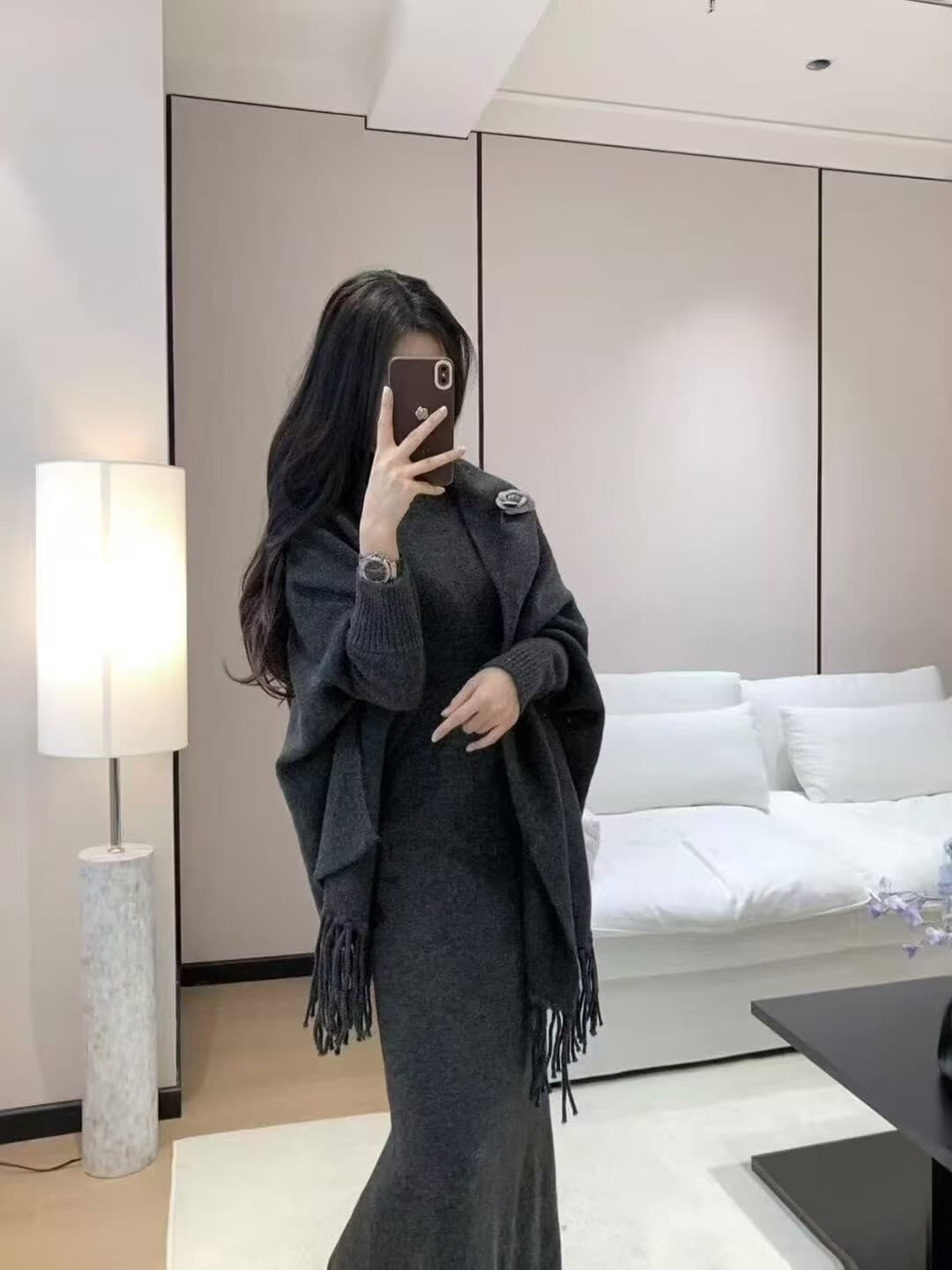 천 골드 로얄 자매 바람 니트 숄 세트 여성 가을 겨울 새로운 패션 여자 스웨터 인어 꼬리 롱 스커트 투피스 세트 트렌디 상세 이미지 1