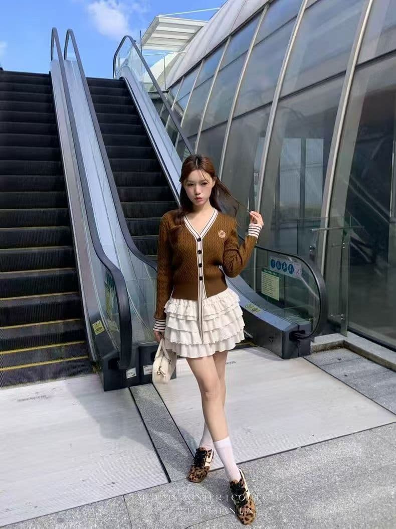학원 스타일 V넥 Chic 배색 외국 가스 니트 오픈 가디건 여성 몸매 가꾸기 슬림해 보이는 다용도 스웨터 맨위 상세 이미지 2