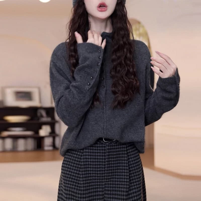 yy studio 회색 반하이넥 스웨터 여자 가을 겨울철 새로운 다용도 풀오버 긴팔 니트 스웨터 상세 이미지 1