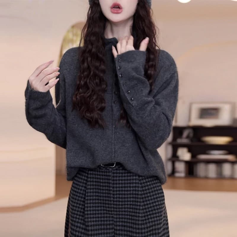 yy studio 회색 반하이넥 스웨터 여자 가을 겨울철 새로운 다용도 풀오버 긴팔 니트 스웨터 상세 이미지 3