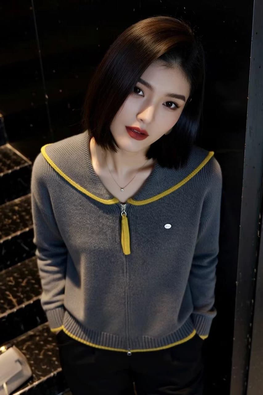 보존 섹션 추천 해군 칼라 배색 지퍼 니트 오픈 가디건 여성 가을 겨울 새로운 부드러운 슬림해 보이는 다용도 재킷 상세 이미지 1