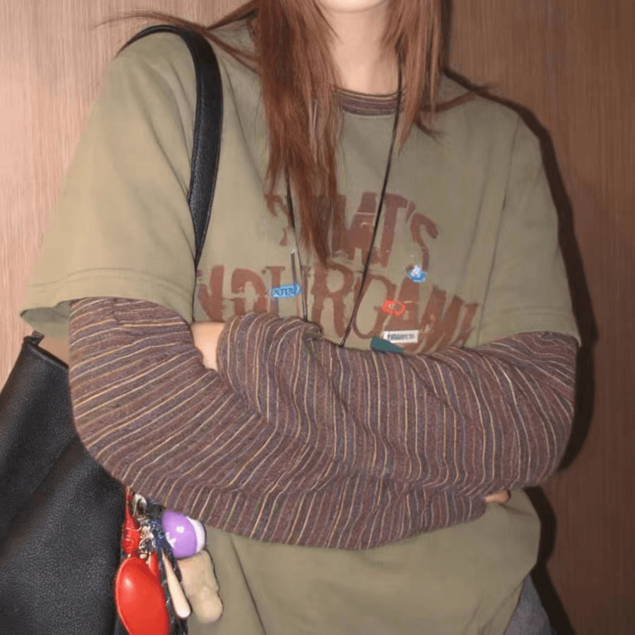 리브 De 플러시 페이크 레이어드 스트라이프 패치워크 슬림해 보이는 맨위