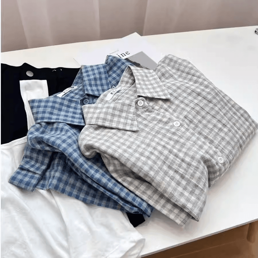 격자 무늬 셔츠 여성 코트 여름 새로운 달콤함 루즈핏 셔츠 긴팔 캐주얼 맨위 선물 헤드 플라워 상세 이미지 9