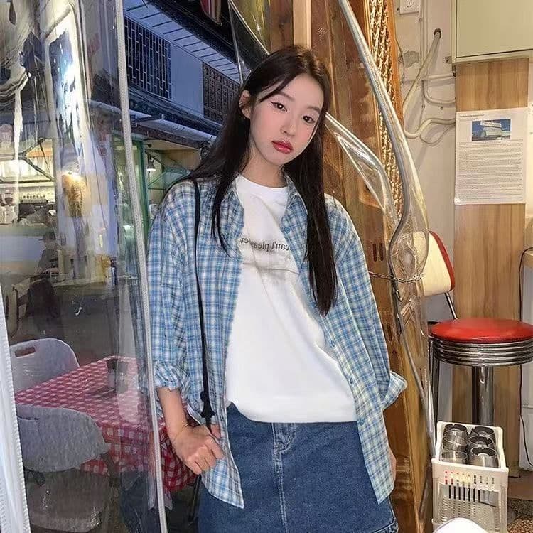 한 부서 배색 체크무늬 긴팔 셔츠 가을 새로운 레트로 루즈핏 느긋한 바람 맨위 오픈 가디건 여성 코트 chic 상세 이미지 7