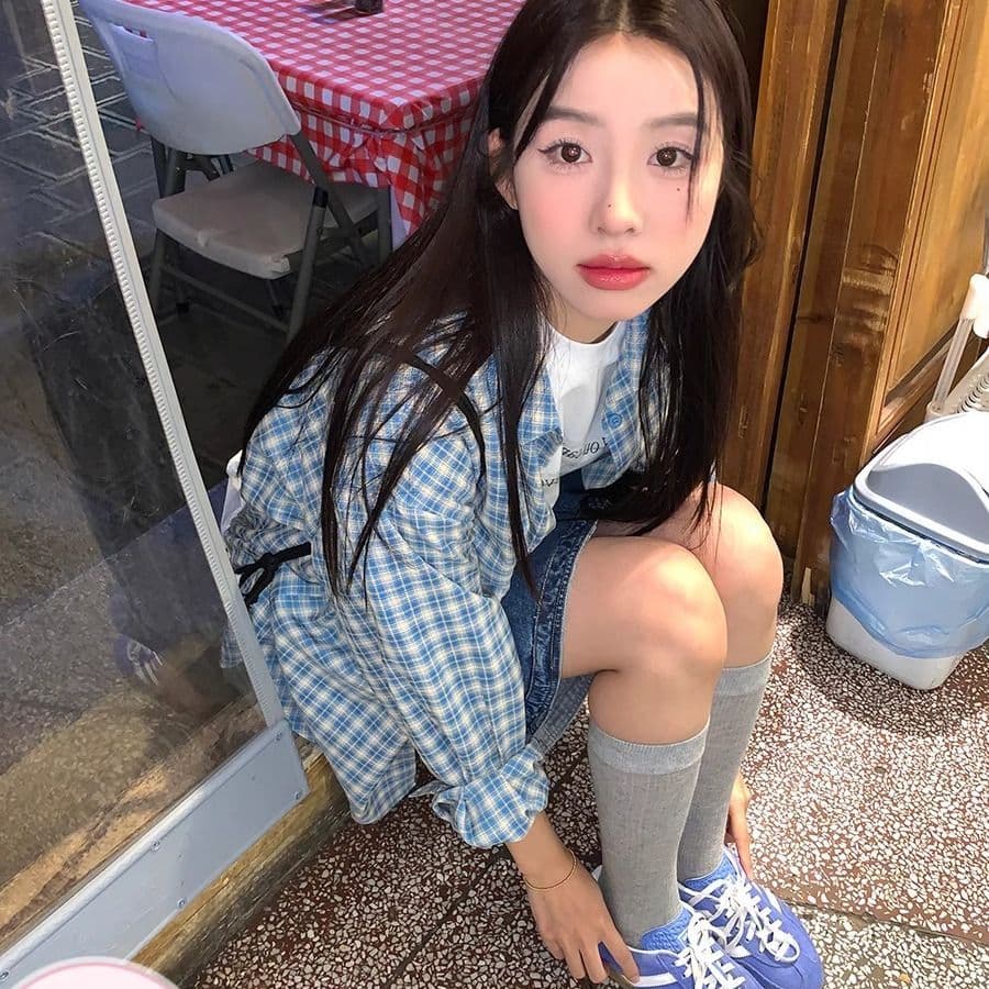 한 부서 배색 체크무늬 긴팔 셔츠 가을 새로운 레트로 루즈핏 느긋한 바람 맨위 오픈 가디건 여성 코트 chic 상세 이미지 15