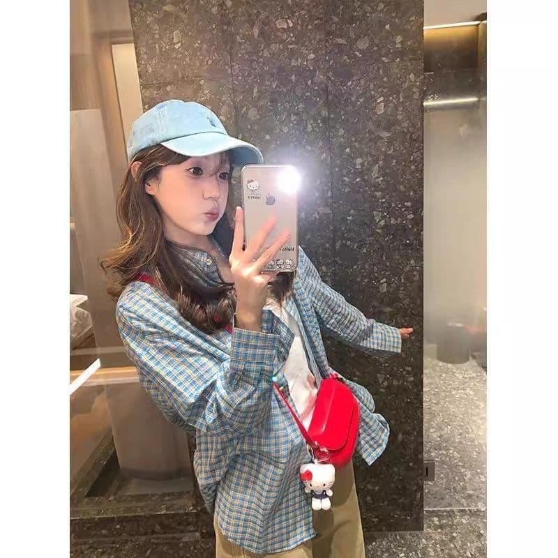 한 부서 배색 체크무늬 긴팔 셔츠 가을 새로운 레트로 루즈핏 느긋한 바람 맨위 오픈 가디건 여성 코트 chic 상세 이미지 18
