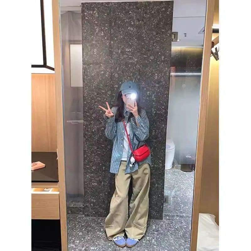 한 부서 배색 체크무늬 긴팔 셔츠 가을 새로운 레트로 루즈핏 느긋한 바람 맨위 오픈 가디건 여성 코트 chic 상세 이미지 19