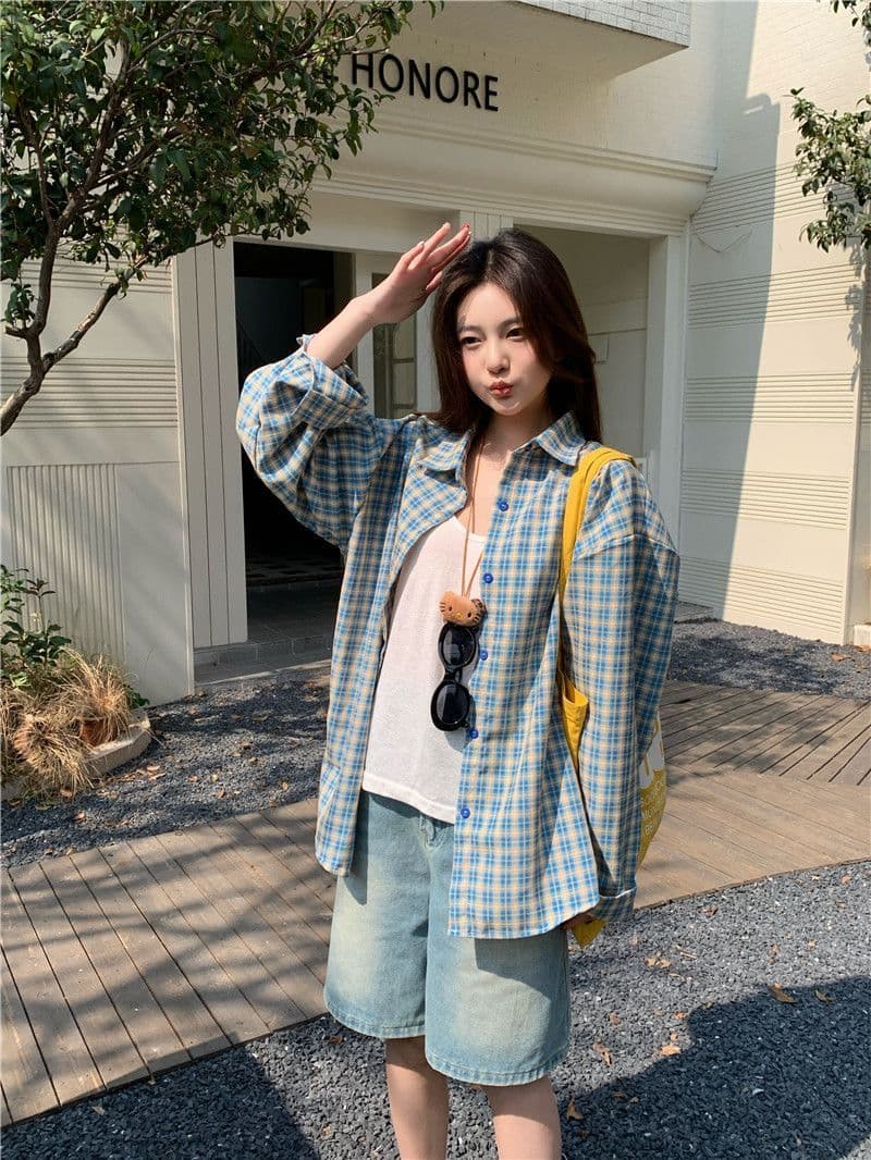 한 부서 배색 체크무늬 긴팔 셔츠 가을 새로운 레트로 루즈핏 느긋한 바람 맨위 오픈 가디건 여성 코트 chic 상세 이미지 26