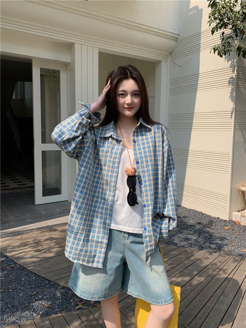 한 부서 배색 체크무늬 긴팔 셔츠 가을 새로운 레트로 루즈핏 느긋한 바람 맨위 오픈 가디건 여성 코트 chic 상세 이미지 27