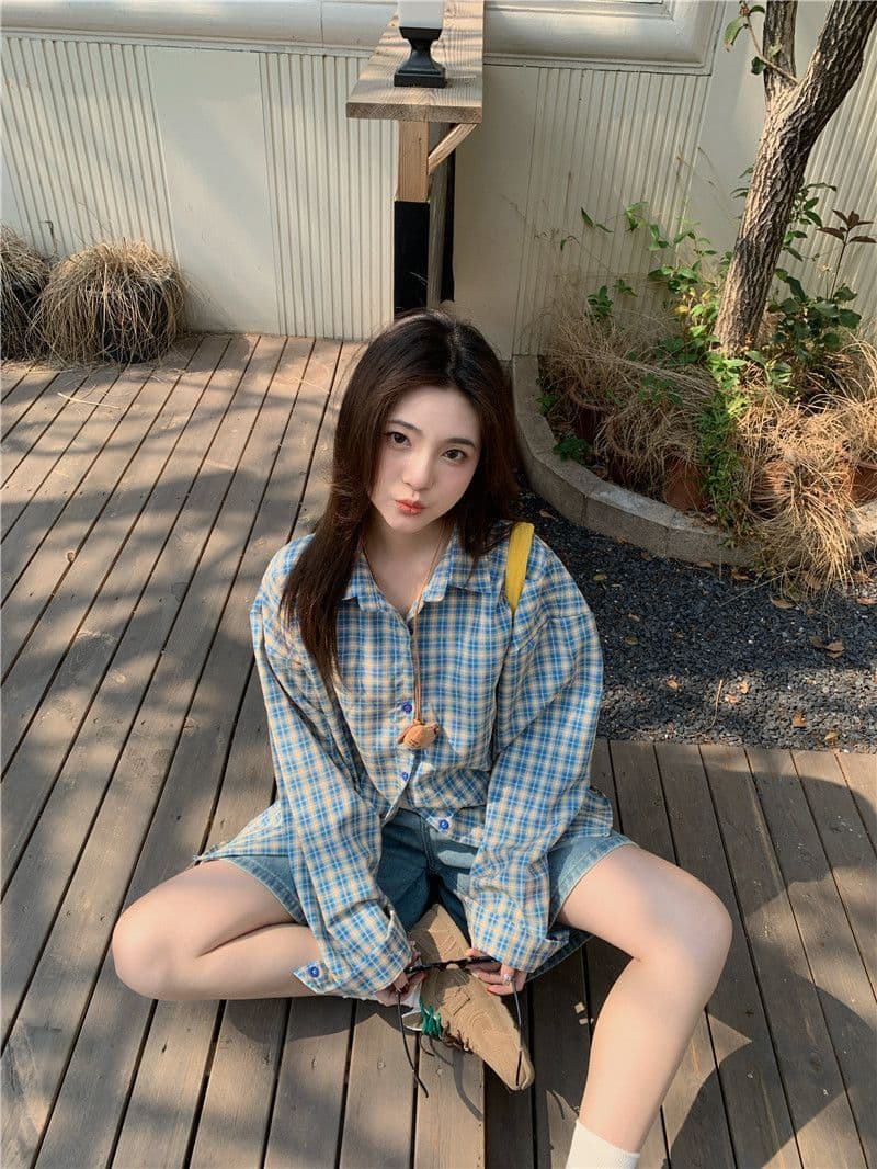 한 부서 배색 체크무늬 긴팔 셔츠 가을 새로운 레트로 루즈핏 느긋한 바람 맨위 오픈 가디건 여성 코트 chic 상세 이미지 28