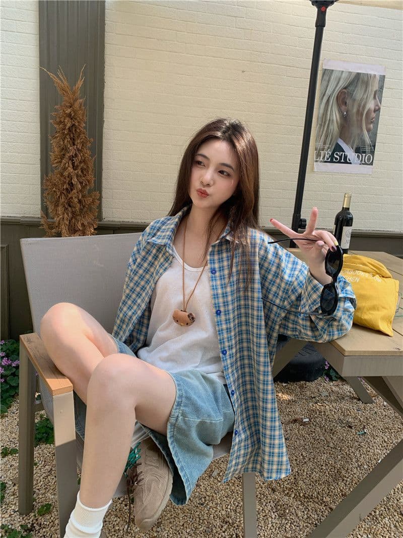 한 부서 배색 체크무늬 긴팔 셔츠 가을 새로운 레트로 루즈핏 느긋한 바람 맨위 오픈 가디건 여성 코트 chic 상세 이미지 29