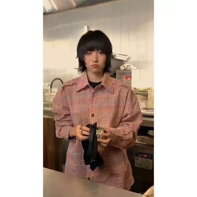레트로 핑크색 체크무늬 소녀 센스 셔츠 여성 코트 봄 가을 캐주얼 한 부서 chic 홍콩 느낌 맨위 재킷 상세 이미지 22
