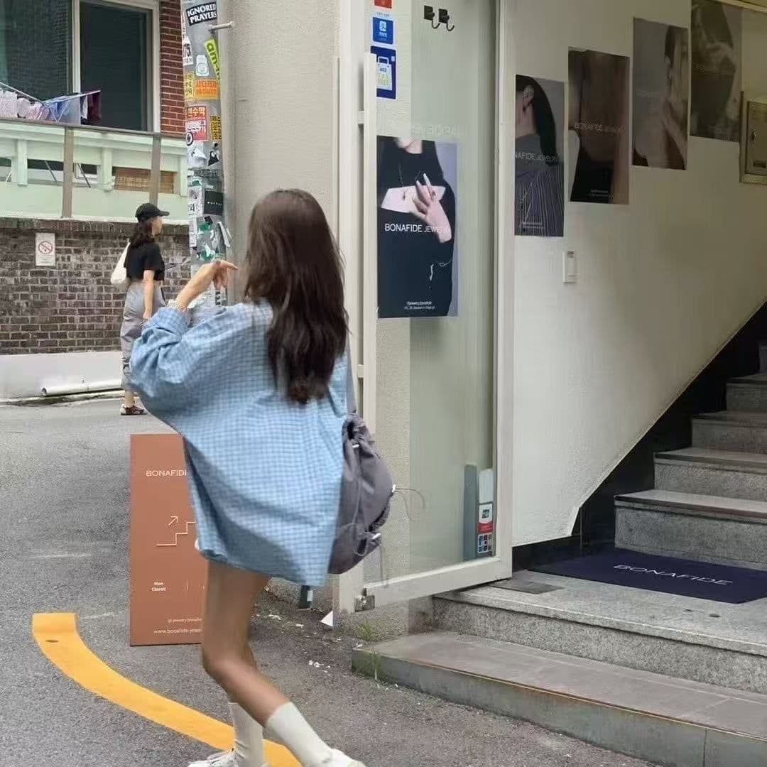 파란색 체크무늬 긴팔 셔츠 여름 새로운 루즈핏 셔츠 자외선 차단 재킷 오픈 가디건 캐주얼 맨위 상세 이미지 7
