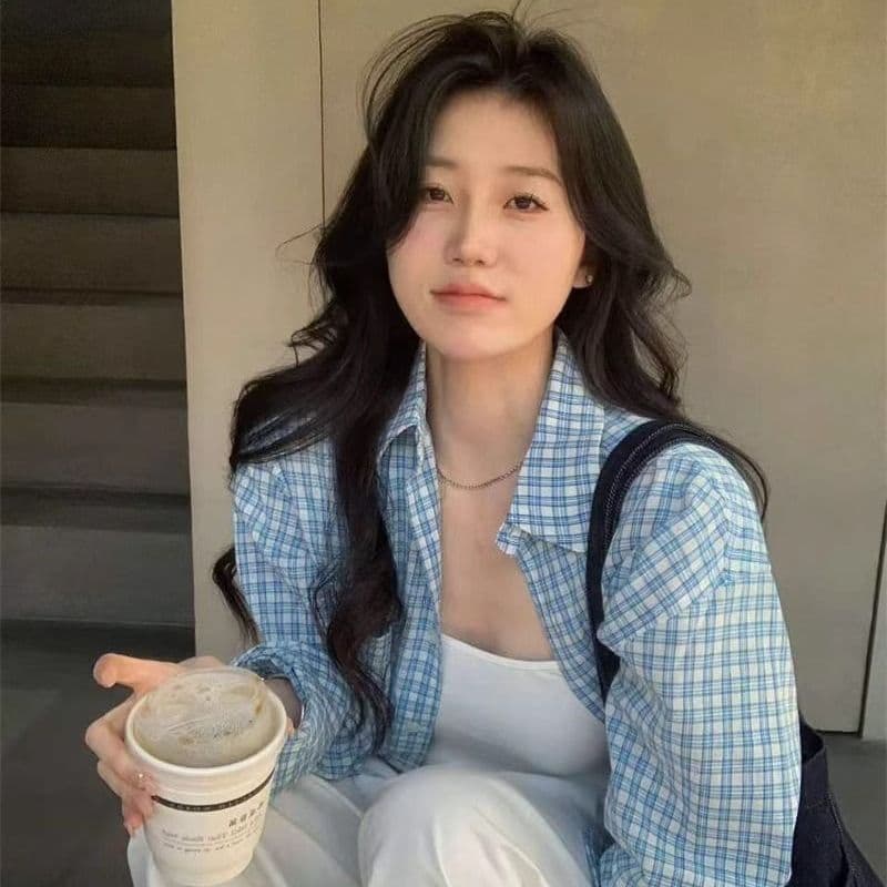 파란색 체크무늬 긴팔 셔츠 여름 새로운 루즈핏 셔츠 자외선 차단 재킷 오픈 가디건 캐주얼 맨위 상세 이미지 18