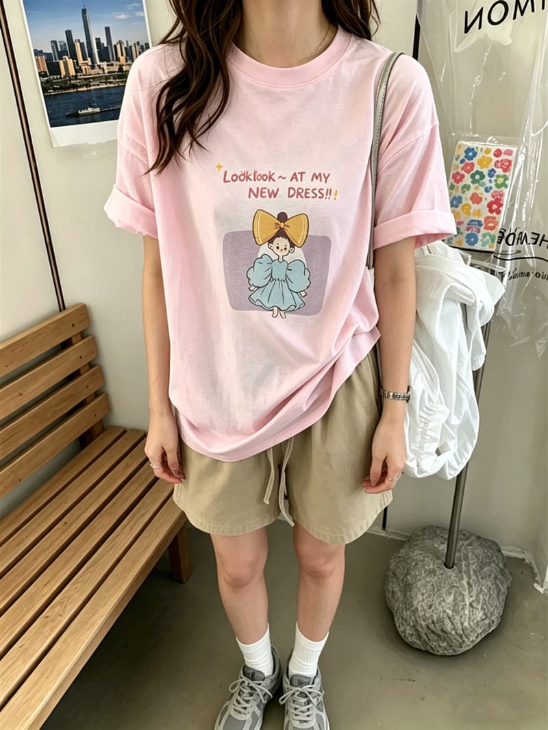 순면 이후 패키지 칼라 여름 드레스 한 부서 반팔 티셔츠 여성 한국 스타일 루즈핏 빅 사이즈 프린트 이미지 3