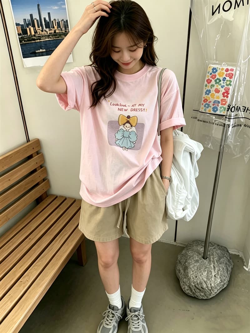 순면 이후 패키지 칼라 여름 드레스 한 부서 반팔 티셔츠 여성 한국 스타일 루즈핏 빅 사이즈 프린트 상세 이미지 7