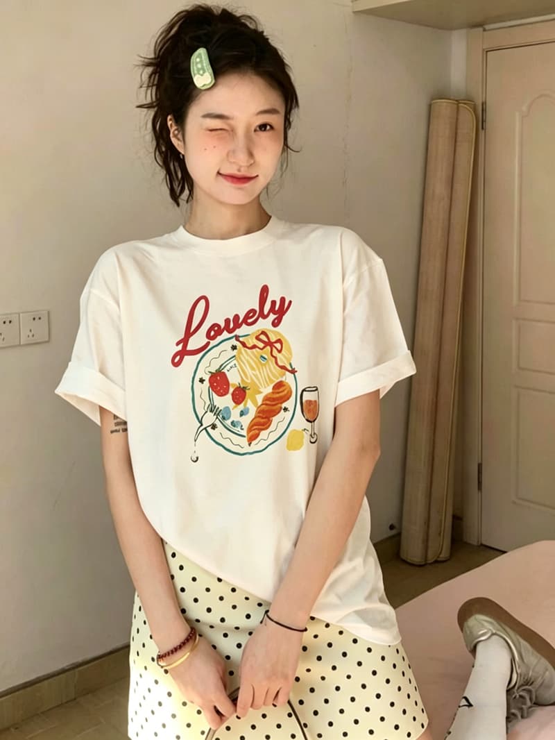 순면 이후 패키지 칼라 여름 드레스 한 부서 반팔 티셔츠 여성 한국 스타일 루즈핏 빅 사이즈 프린트 상세 이미지 4