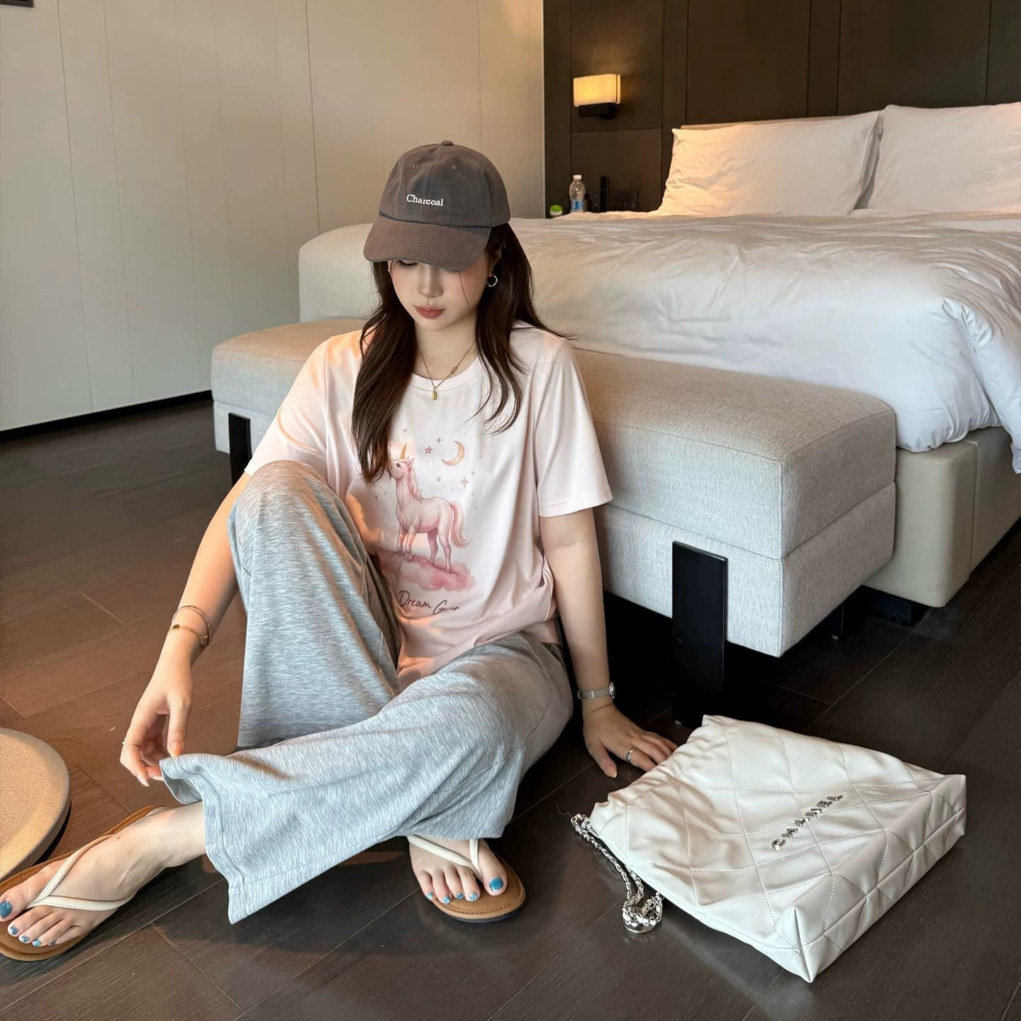 순면 이후 패키지 칼라 여름 드레스 한 부서 반팔 티셔츠 여성 한국 스타일 루즈핏 빅 사이즈 프린트 이미지 5