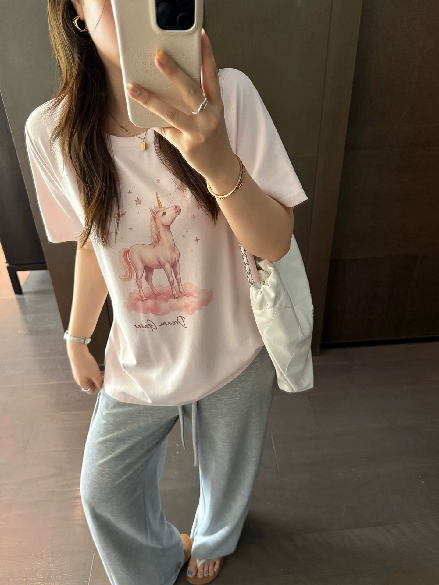 순면 이후 패키지 칼라 여름 드레스 한 부서 반팔 티셔츠 여성 한국 스타일 루즈핏 빅 사이즈 프린트 상세 이미지 2