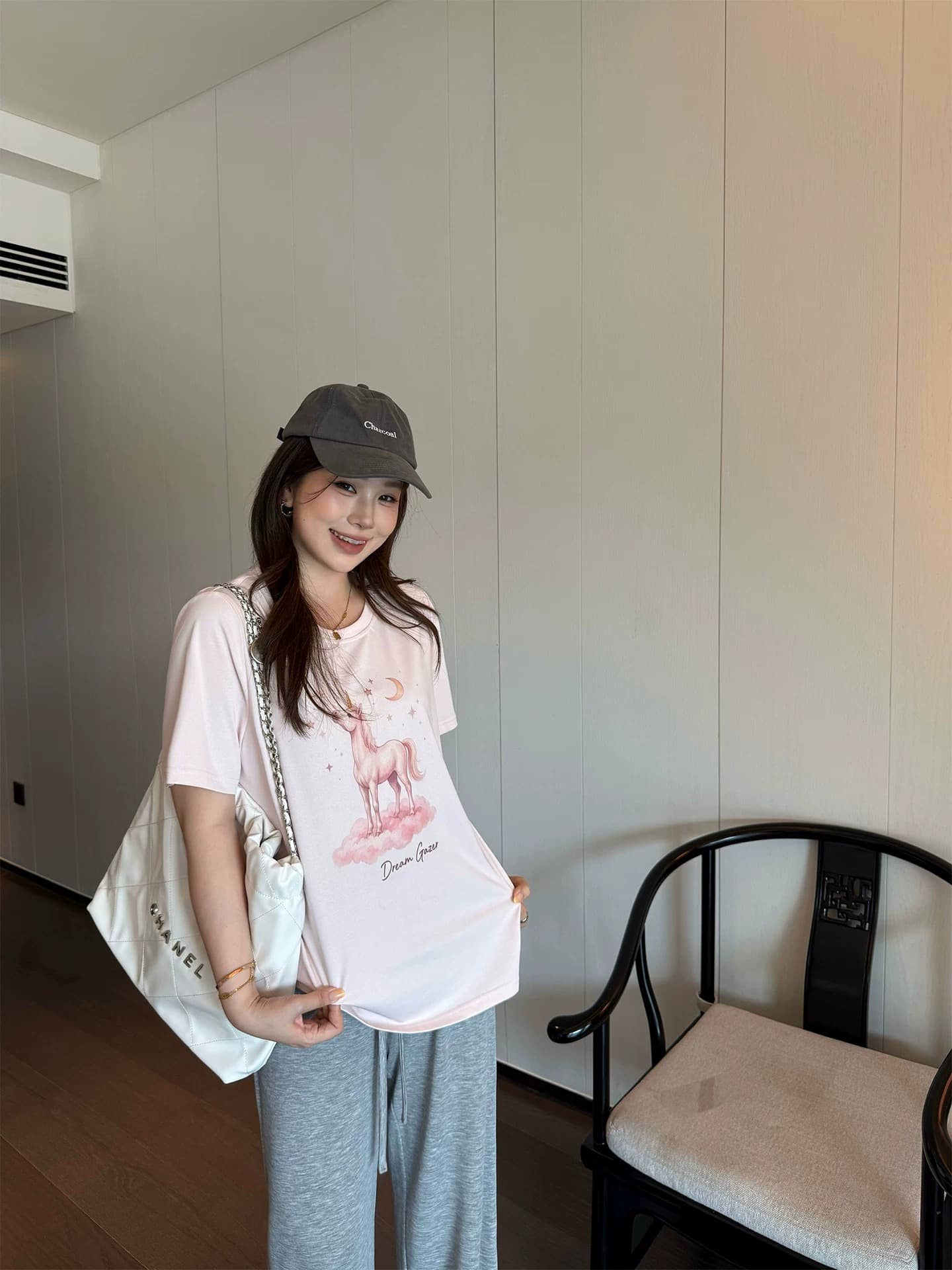 순면 이후 패키지 칼라 여름 드레스 한 부서 반팔 티셔츠 여성 한국 스타일 루즈핏 빅 사이즈 프린트 상세 이미지 3