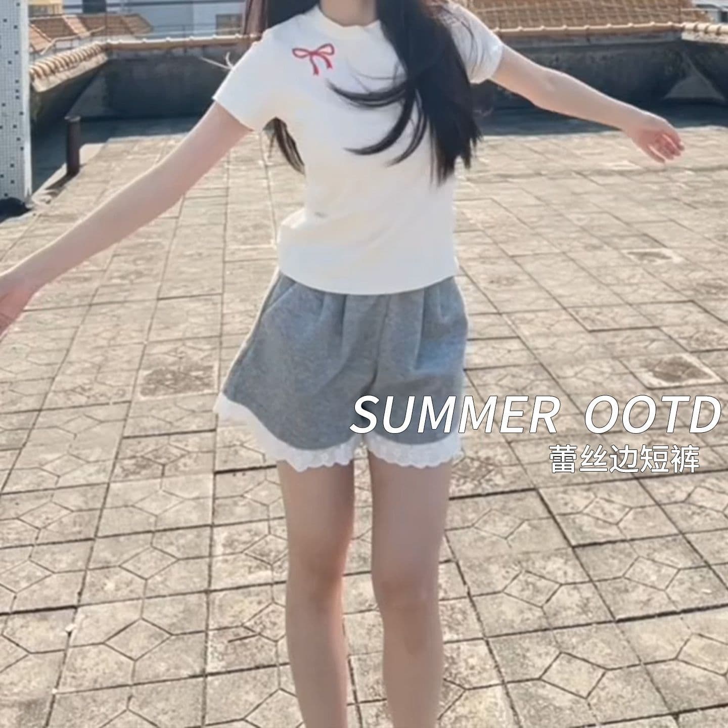 레이스 레이스 반바지 여성 여름 얇은 캐주얼 루즈핏 하이웨이스트 외출용 작은 키 핫걸 회색 3 점 바지 이미지 4