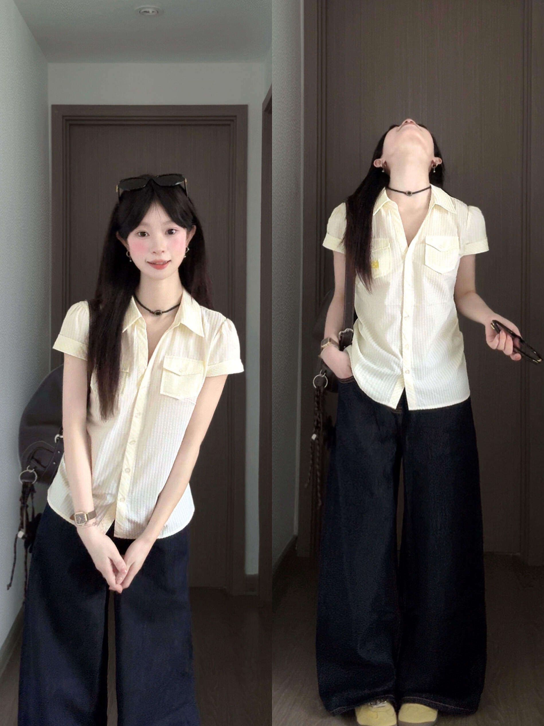 한 부서 미니멀리즘 폴로 칼라 반팔 여성 셔츠 여름 품격 몸매 가꾸기 슬림해 보이는 캐주얼 패션 맨위 상세 이미지 2