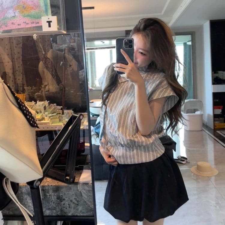 불규칙 허리 수축 민소매 여성 셔츠 새로운 고급 센스 고유 한 캐주얼 쇼트 스타일 셔츠