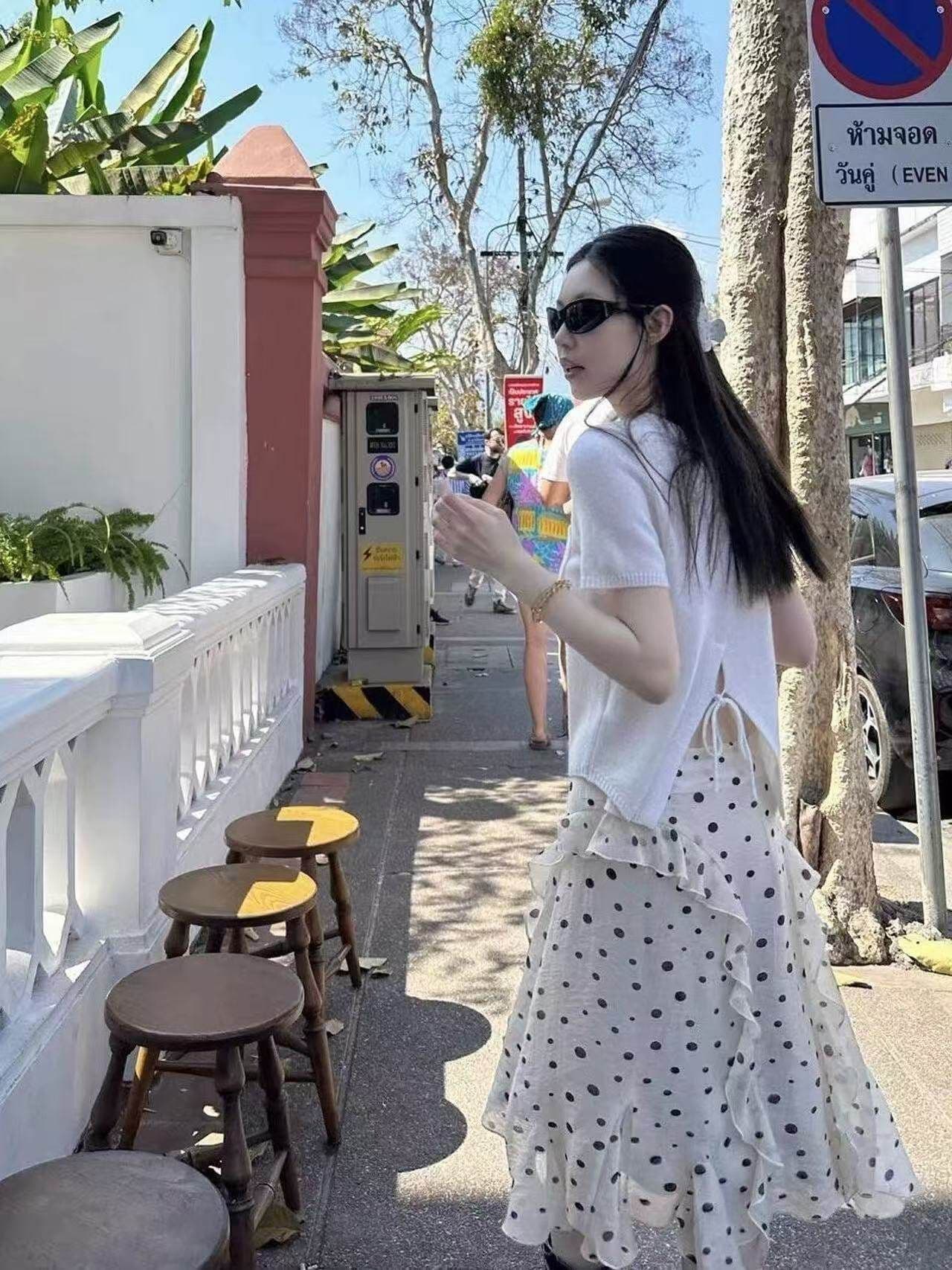 새로운 슈퍼 요정 부드러운 바람 프릴 도트 무늬 반신 스커트 여성 슬림해 보이는 한 마디 중간 길이 스커트 상세 이미지 1