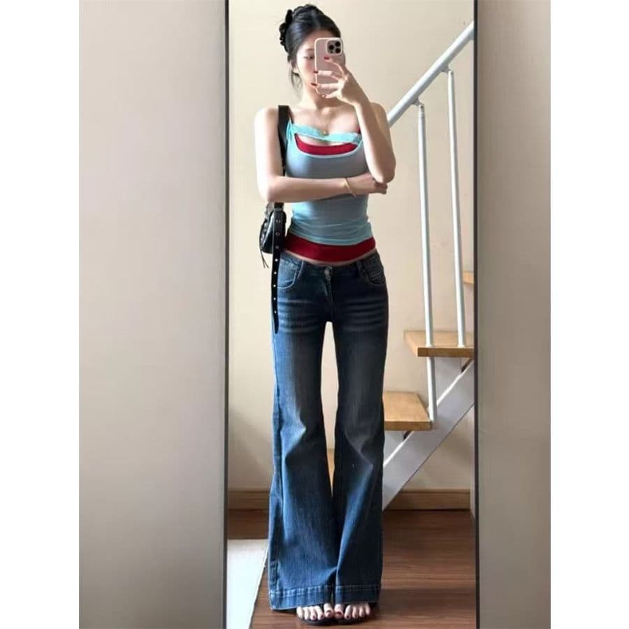 순면 이중층 배색 페이크 레이어드 캐미솔 상세 이미지 2