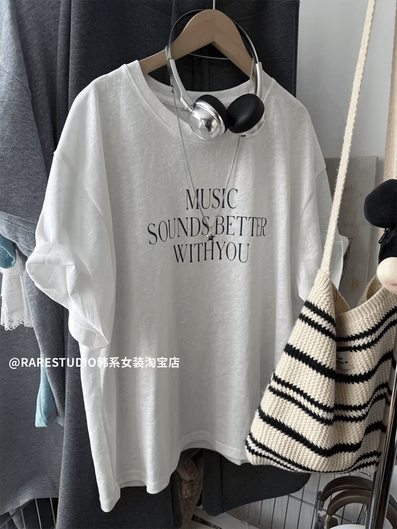 순면 이후 패키지 칼라 여름 드레스 한 부서 반팔 티셔츠 여성 한국 스타일 루즈핏 빅 사이즈 프린트 이미지 3