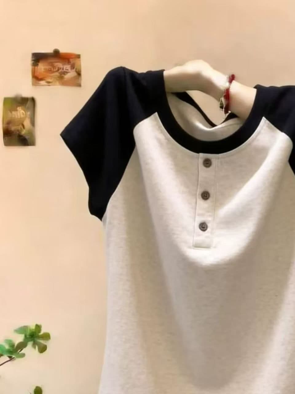 순면 패션 다용도 배색 삽입 어깨 소매 몸매 가꾸기 반팔 티셔츠 상세 이미지 4