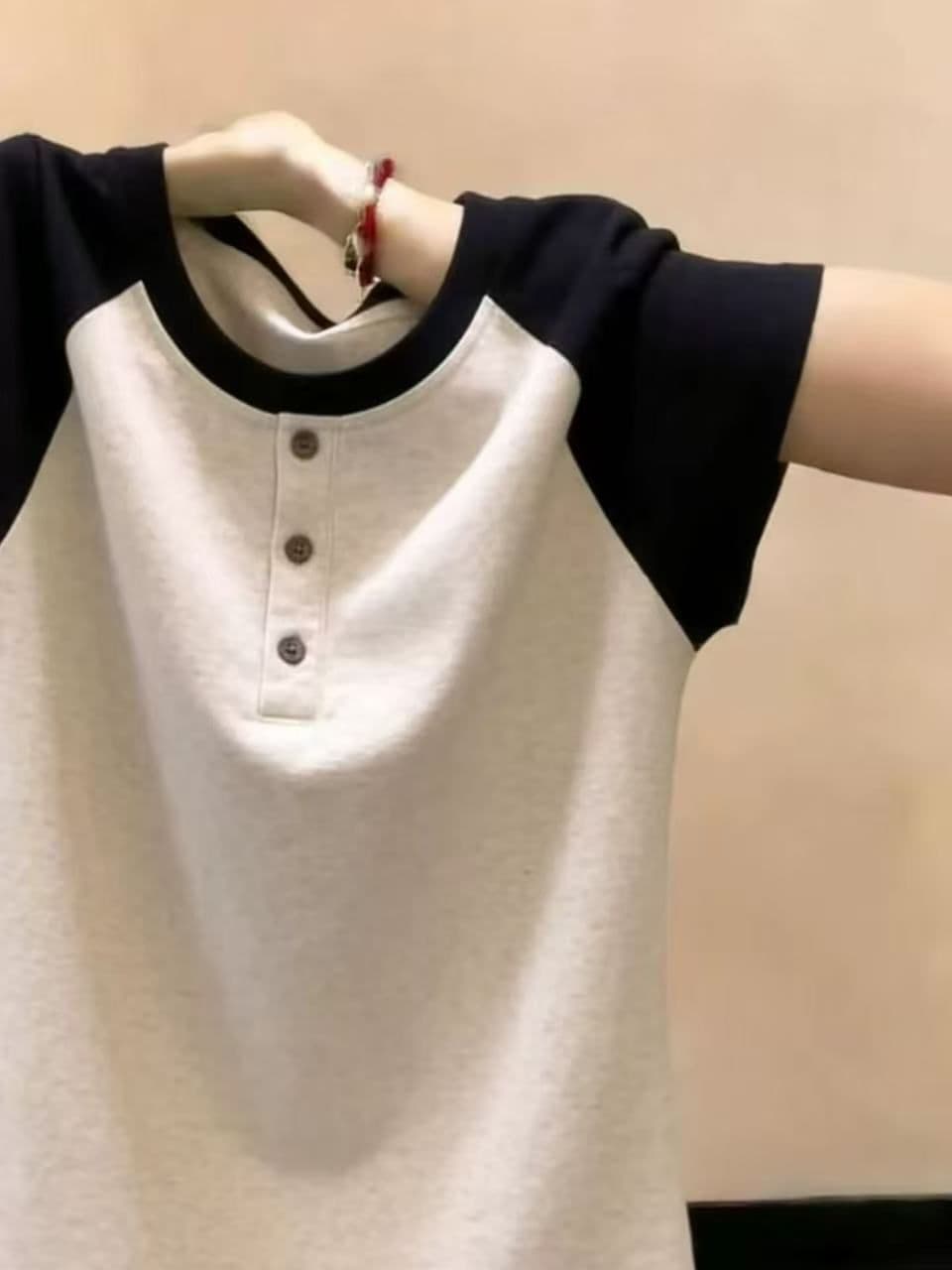 순면 패션 다용도 배색 삽입 어깨 소매 몸매 가꾸기 반팔 티셔츠 상세 이미지 5