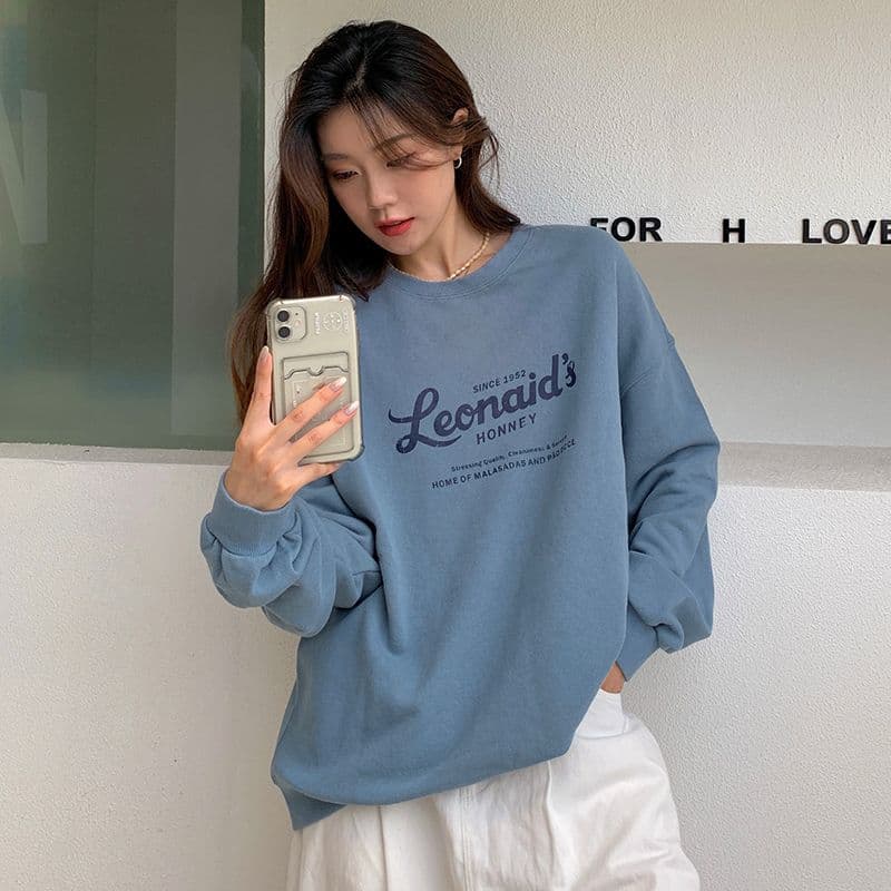 가을 의상 새로운 한국 스타일 알파벳 프린트 라운드 넥 후드티 여성