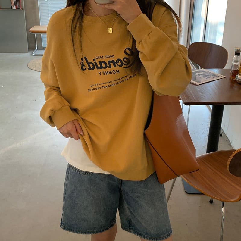 가을 의상 새로운 한국 스타일 알파벳 프린트 라운드 넥 후드티 여성 이미지 2