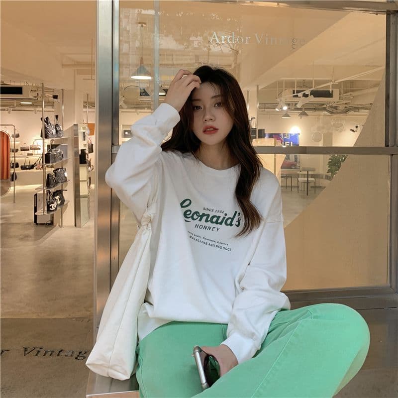 가을 의상 새로운 한국 스타일 알파벳 프린트 라운드 넥 후드티 여성 상세 이미지 2