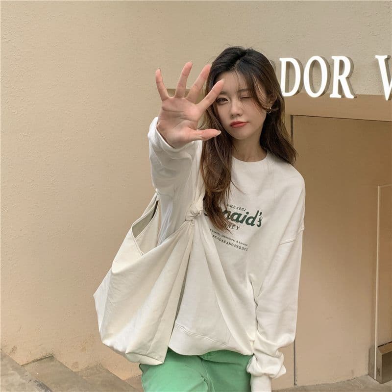 가을 의상 새로운 한국 스타일 알파벳 프린트 라운드 넥 후드티 여성 상세 이미지 4