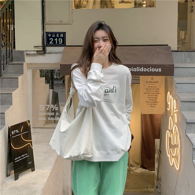 가을 의상 새로운 한국 스타일 알파벳 프린트 라운드 넥 후드티 여성 상세 이미지 7