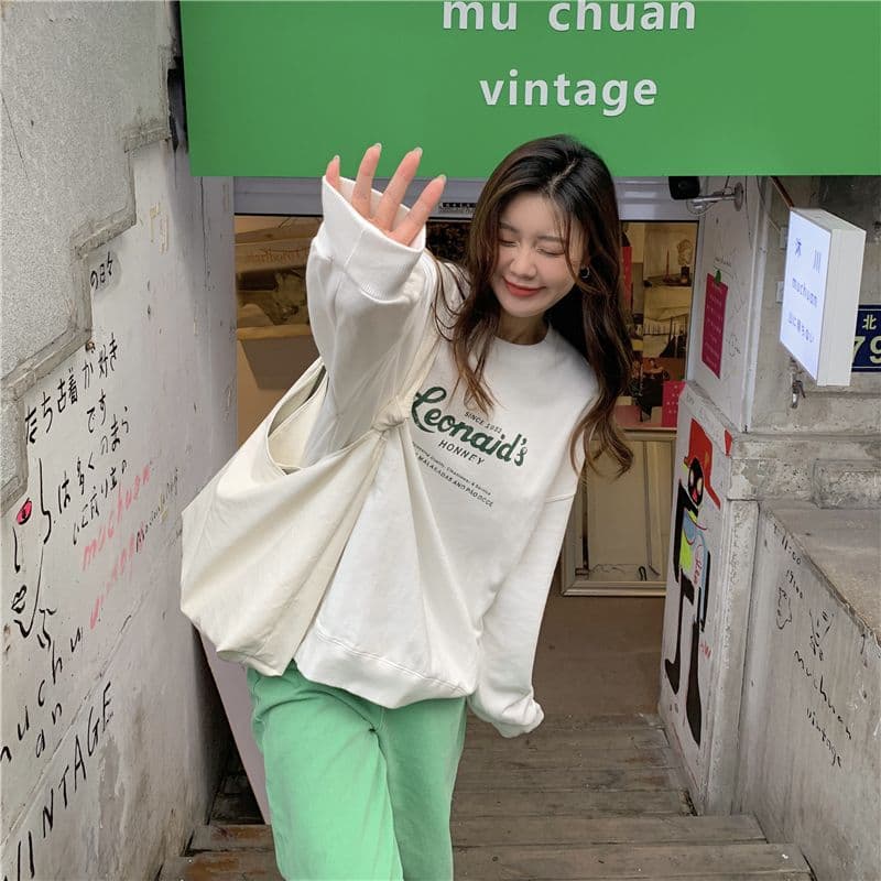 가을 의상 새로운 한국 스타일 알파벳 프린트 라운드 넥 후드티 여성 상세 이미지 8