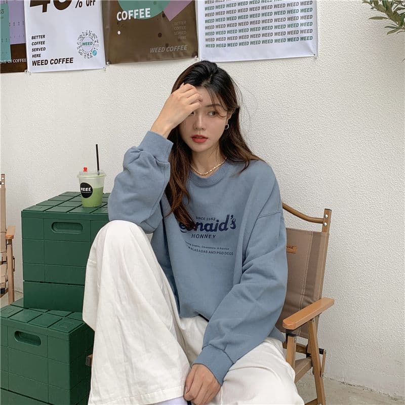 가을 의상 새로운 한국 스타일 알파벳 프린트 라운드 넥 후드티 여성 상세 이미지 11