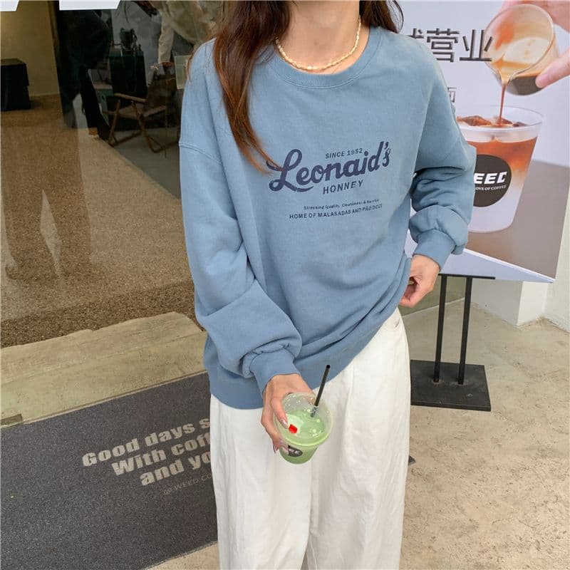 가을 의상 새로운 한국 스타일 알파벳 프린트 라운드 넥 후드티 여성 상세 이미지 14