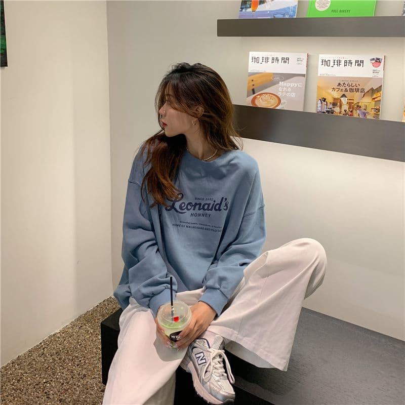 가을 의상 새로운 한국 스타일 알파벳 프린트 라운드 넥 후드티 여성 상세 이미지 16