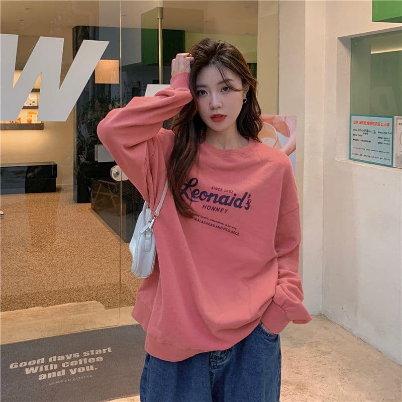 가을 의상 새로운 한국 스타일 알파벳 프린트 라운드 넥 후드티 여성 상세 이미지 18