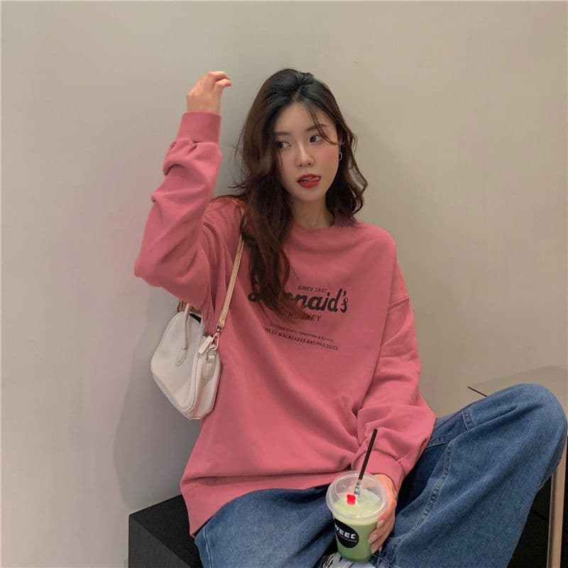 가을 의상 새로운 한국 스타일 알파벳 프린트 라운드 넥 후드티 여성 상세 이미지 19