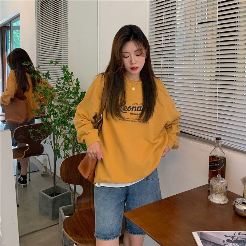 가을 의상 새로운 한국 스타일 알파벳 프린트 라운드 넥 후드티 여성 상세 이미지 25