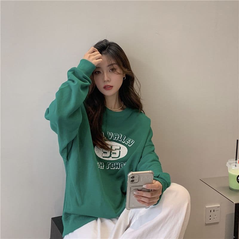 레트로 프린트 라운드 넥 후드티 여성 가을 의상 얇은 스타일 상세 이미지 7