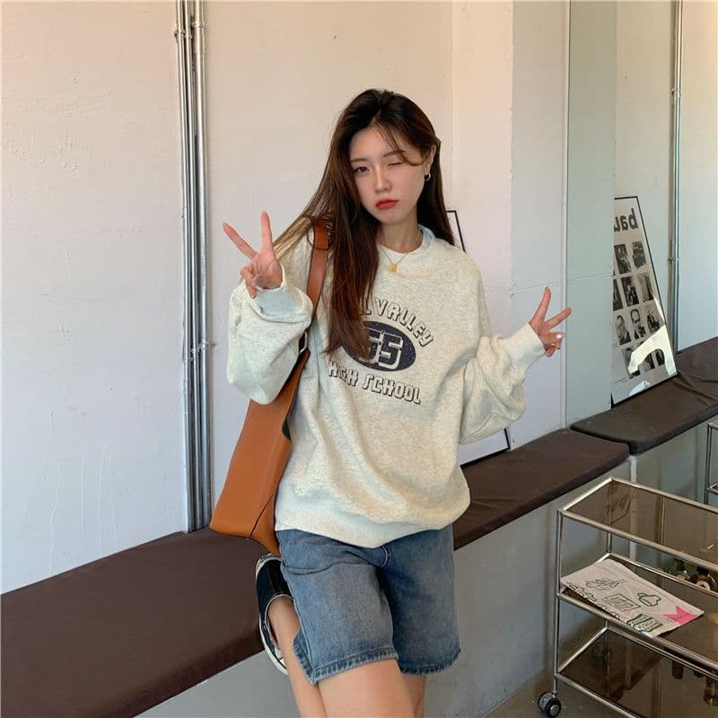 레트로 프린트 라운드 넥 후드티 여성 가을 의상 얇은 스타일 상세 이미지 9