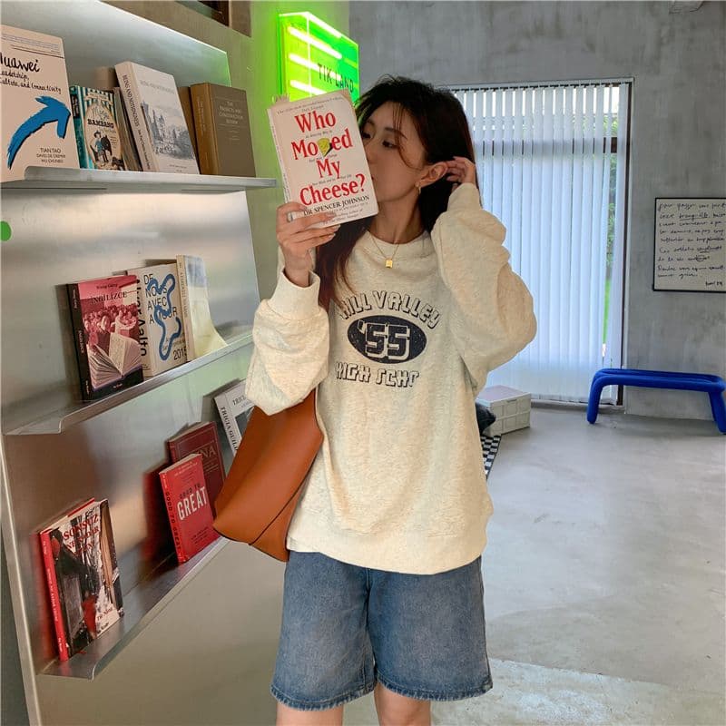 레트로 프린트 라운드 넥 후드티 여성 가을 의상 얇은 스타일 상세 이미지 12